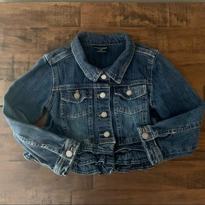 Cute crop denim jacket with ruffle hem. Size 5T
